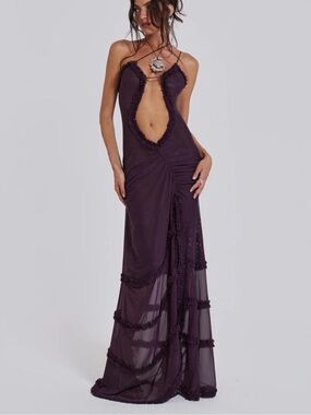Jaded London Plum Plunge Cutout Maxi Dress